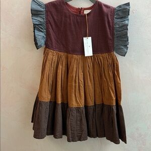 Pink Chicken Kit Mixed Check Dress with Ruffle Detail